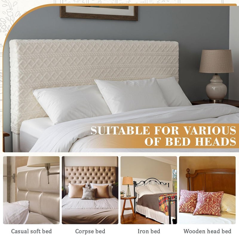 Gilprop Bed Headboard Cover Stretch Jacquard Bed Head Board Slipcover Dustproof Protector Velvet Cover for Bedroom Decor (White Full Headboard 47"-55") - Image 5